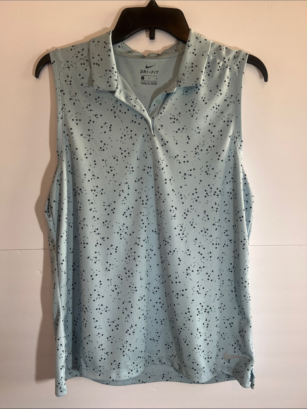 Nike Women's Dri-FIT Pale Blue Sleeveless Polo with Navy Speckle, Size L
